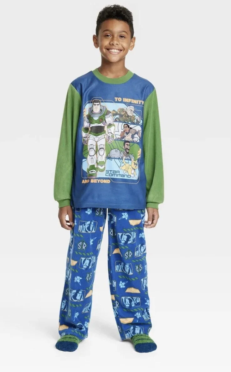 Boys Toy Story Buzz Lightyear 2 Piece Pajama Set w Cozy Socks