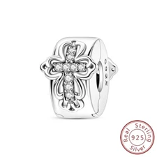 MULA 925 Sterling Silver DIY Charm CZ Retro Cross Clip Bead For Women Bracelet