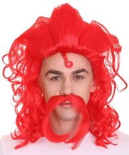 Men's Trolls Long Red Straight Handle Bar Mustache Chaz Smooth Wig HM-1390A