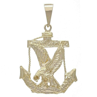 14k Gelbgold massiv Diamantschliff Seefahrer Anker Adler Charm Anhänger 5,7 Gramm