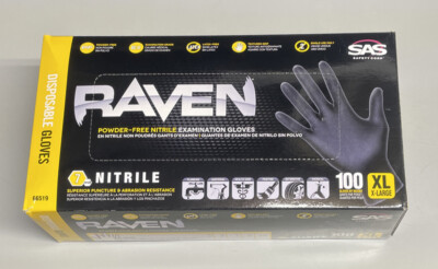 SAS Safety X-LARGE 66519 Raven Powder-Free Disposable Black Nitrile Mil  Gloves 781311665194|