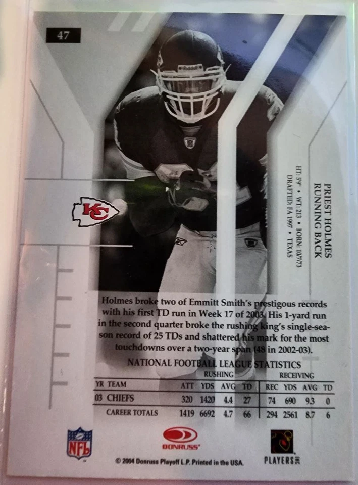 2004 Donruss Elite Priest Holmes Kansas City Chiefs #47 - Image 2 of 2