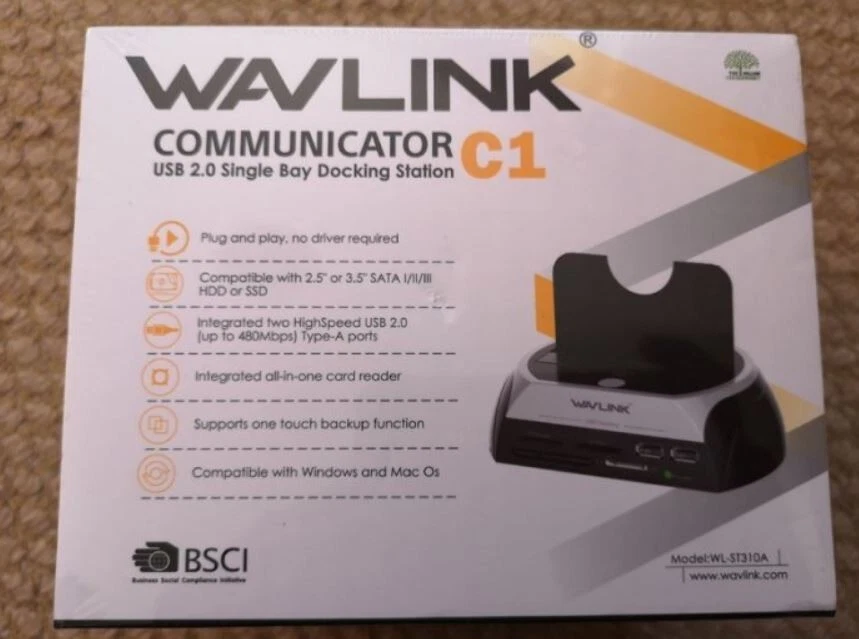Wavlink Communicator C1 USB 2.0 Single Bay Docking Station 2.5 3.5 SSATA HDD SSD - Image 2 of 3