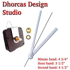 (#04) Quartz Clock kit 1/2" thread LONG SHAFT quiet motor HANGER & white 5" hand