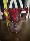 1979 Fenton HOACGA Ruby RED Carnival Gass LOVING CUP 2 Handled Trophy GOOD LUCK