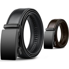 110-170cm Men Business Leather Waist Strap Ratchet Automatic Buckle Jeans Belt