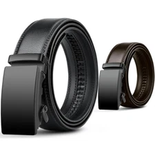 110-170cm Men Business Leather Waist Strap Ratchet Automatic Buckle Jeans Belt