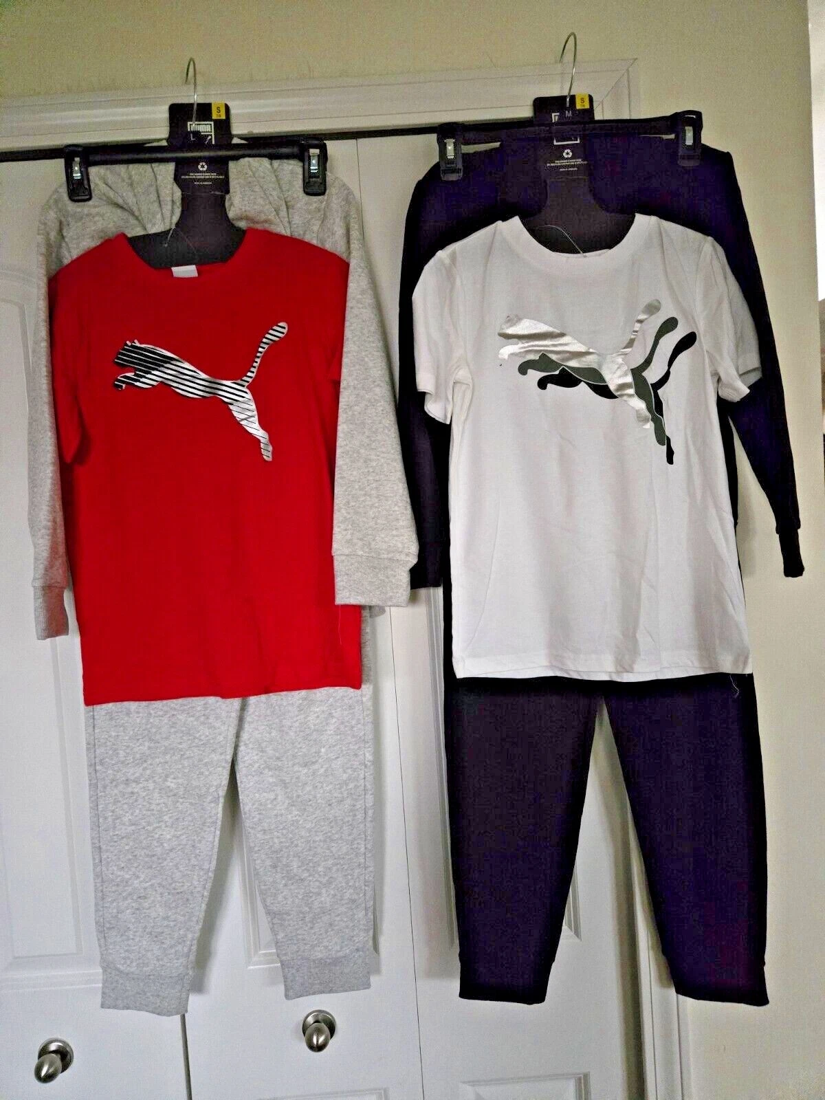 OFF WHITE Set 3 pezzi PUMA ragazzo: felpa con cappuccio camicia e pantaloni taglie S M L NUOVO