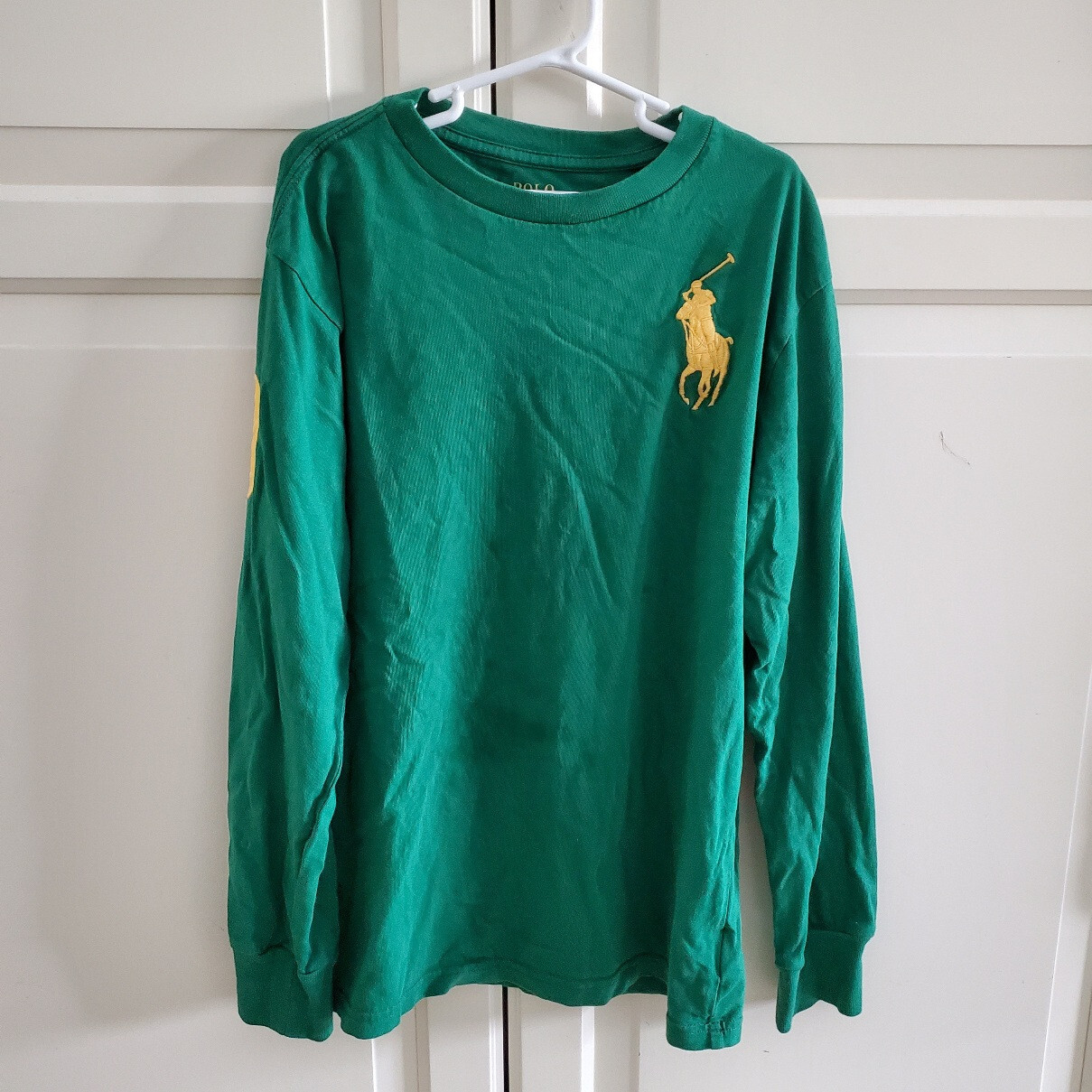 Polo Ralph Lauren ragazzo verde Big Pony #3 su maglietta manica lunga taglia M 10 12