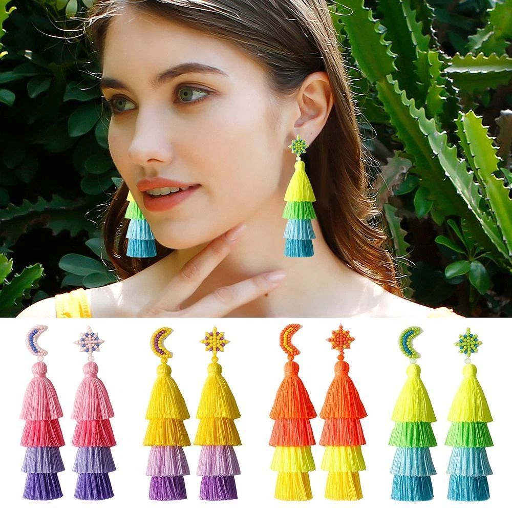 1Pair Handmade Tassel Earrings Weaving Ethnic Style Earrings Women