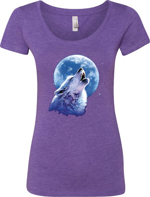 Buy Cool Shirts Ladies Wolf and Moon T-shirt Call of the Wild Scoop Neck