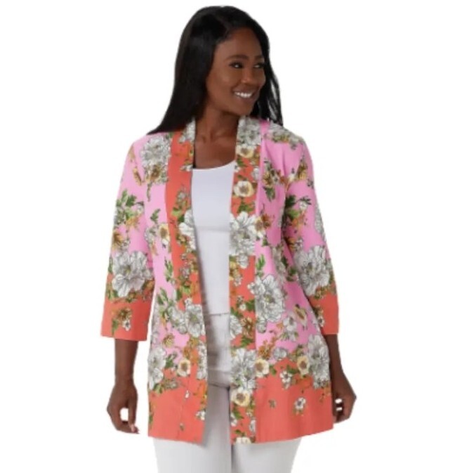 Y*.様 tropical  Isaac Mizrahi Live! Printed Knit Cardigan Sweater Outline Floral