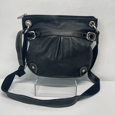 ''FOSSIL'' crossbody in Sutton Style genuine black Pebbled leather EUC