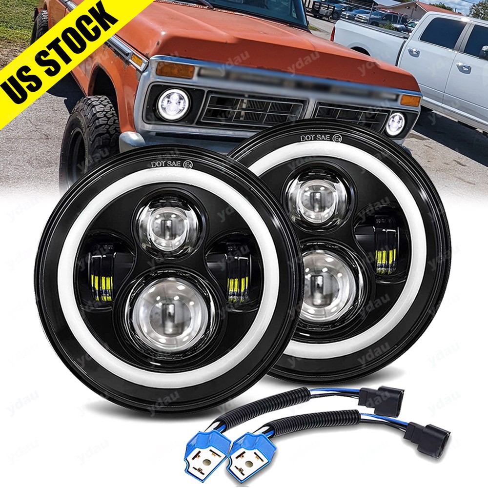Pair 7"  Halo LED Headlights for Ford F-100 F-250 F-350 Pickup 1953-1957