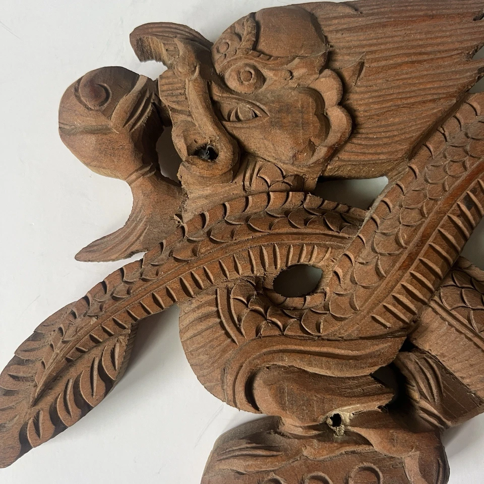 Escultura de pared de dragón de madera tallada Tíbet Nepal Foto 4 de 4
