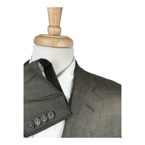 Ermengildo Zegna Recent Melange Brown Blue Checked Trofeo Wool Silk Blazer 44R - Picture 4 of 8