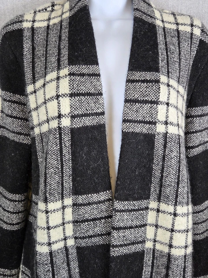 Cárdigan largo suéter TALBOTS negro a cuadros frente abierto M Preppy carrera oficina Y2K Foto 4 de 4