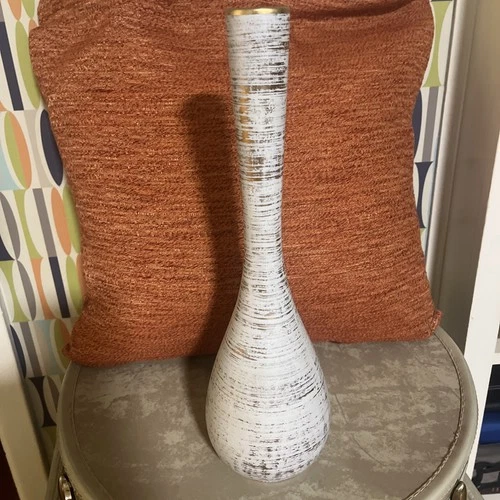 Royal Haeger Tweed Vase 15” Mid Century Modern Pottery 22K Gold Trim Vintage