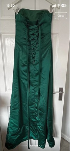 Satin Bottle Green Strapless Corseted Long Length Bridesmaid/Formal Dress - Picture 4 of 12