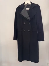 Max Mara Sportmax Black 100% Virgin Wool & Leather  Coat Size US8, IT42