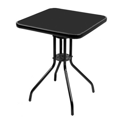 Bistrotisch 60x60cm Glas/Metall Schwarz Balkontisch Glastisch Gartentisch eckig 