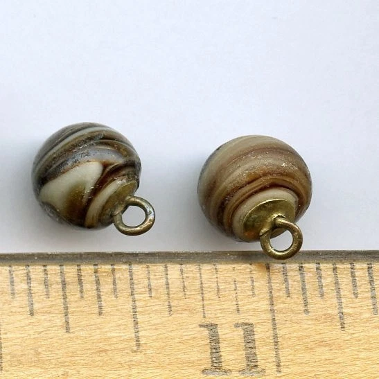 2 VERY SMALL GLASS BALL buttons--WAISTCOAT?--BROWN--COFFEE SWIRLS--7/16" - Image 4 of 4