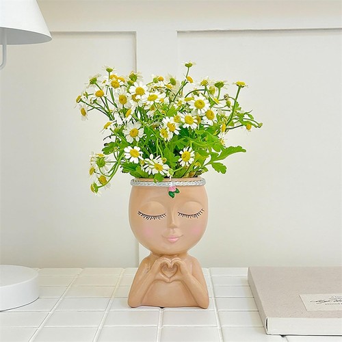 Head Planter Pot With Heart Hand Face Flower Pot w/Hole For Indoor Outdoor Plant