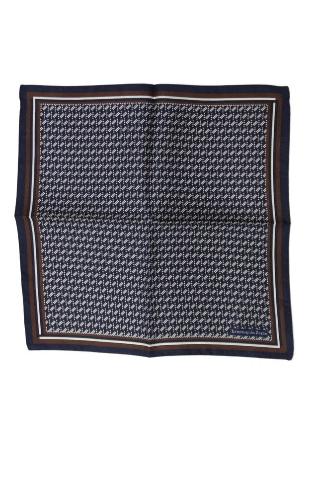 Ermenegildo Zegna Mens Silk Geometric Print Pocket Square Brown Size 12X12" - Image 3 of 4