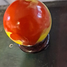 Glass Toy Marble Red Yellow Swirl, Machine Made, 17 Years Up