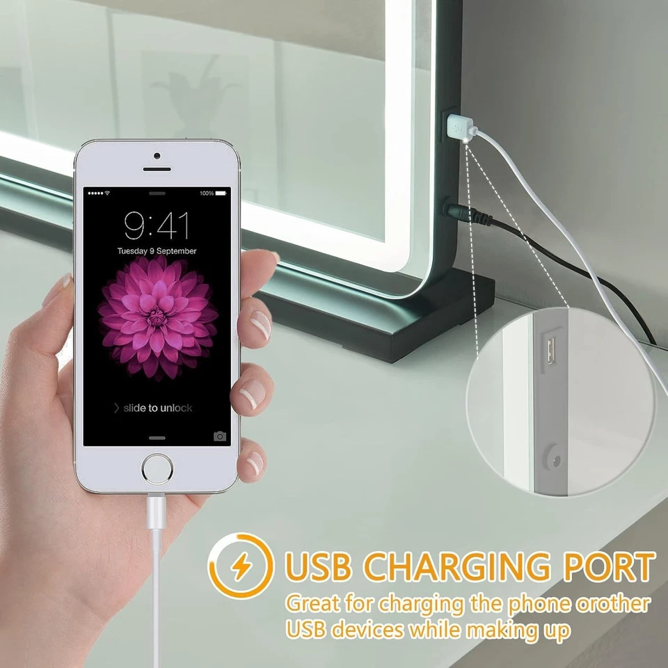 Miroir Meuble Meuble LED 32" avec Ecran Tactile, Charge USB et Loupe 10X - Photo 2/4