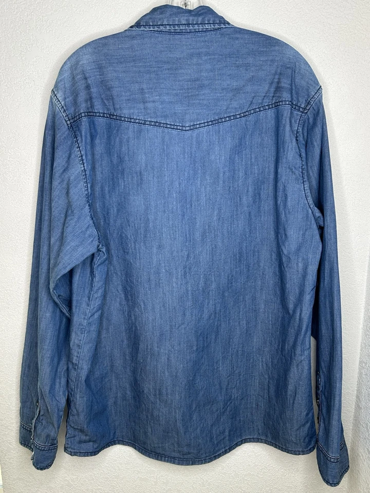 Sovereign Code Shirt Mens 2XL Denim Pearl Snap Western Cowboy Work Rodeo Outdoor - Image 3 of 4