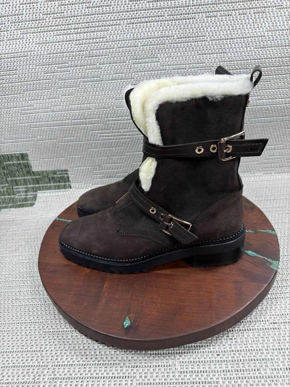 Massimo Dutti Boots Womens Size 40 Eu 9.5 Us Brown Suede Shearling Lace Up Snow thumbnail 3