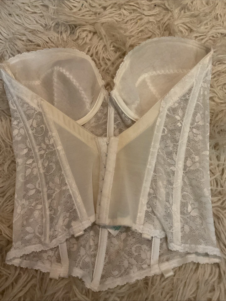 Corsé Bustier Carnaval Vintage Años 80 Encaje Blanco 313 34D, etiqueta Union EE. UU. Foto 3 de 4