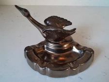 Vintage MCM Hand Painted Ceramic Duck Bird Table Ashtray Metallic Finish Signed