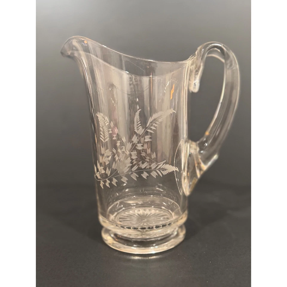 复古蚀刻玻璃水罐蕨叶设计透明酒吧用品 — 第 3/4 张图片