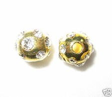 10 8mm Swarovski Rhinestone Ball Gold / Crystal T45