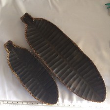 set of 2 Philippines handmade wood trays in leaf shape