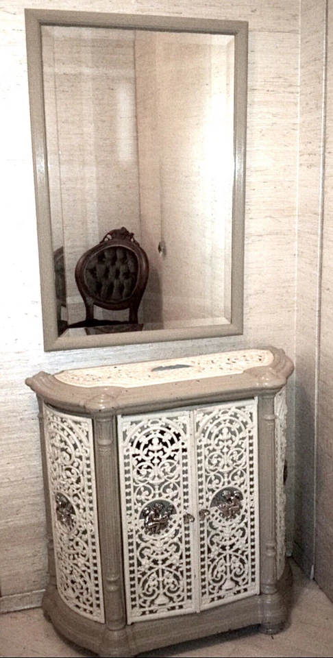 Armário antigo francês vitoriano de ferro fundido – painéis florais esmaltados | raro parisiense - Imagem 2 de 4