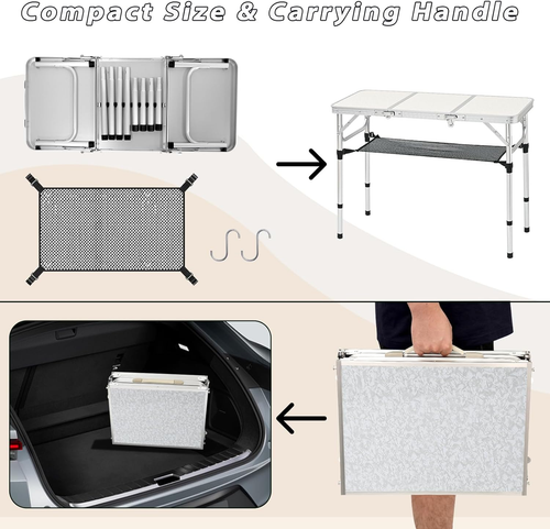 3Ft Aluminum Folding Picnic Table - Lightweight & Portable Outdoor Table with Ad - Picture 5 of 6