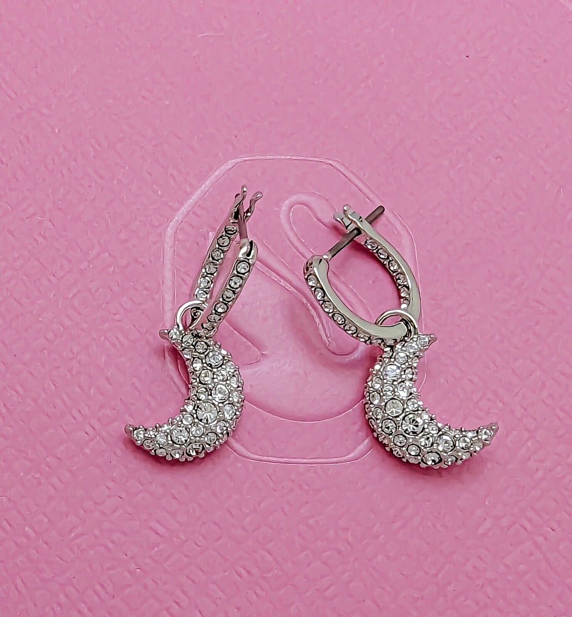 【HYERES LOR】23FW★ Moon Goutte SV(Y) Pave Square Earrings New 100% Authentic SWAROVSKI Pave Crescent Moon Luna Hoops