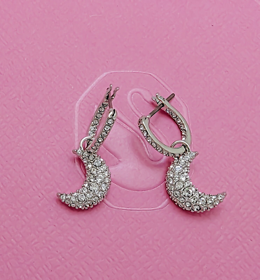 New 100% Authentic SWAROVSKI Pave Crescent Moon Luna Hoops