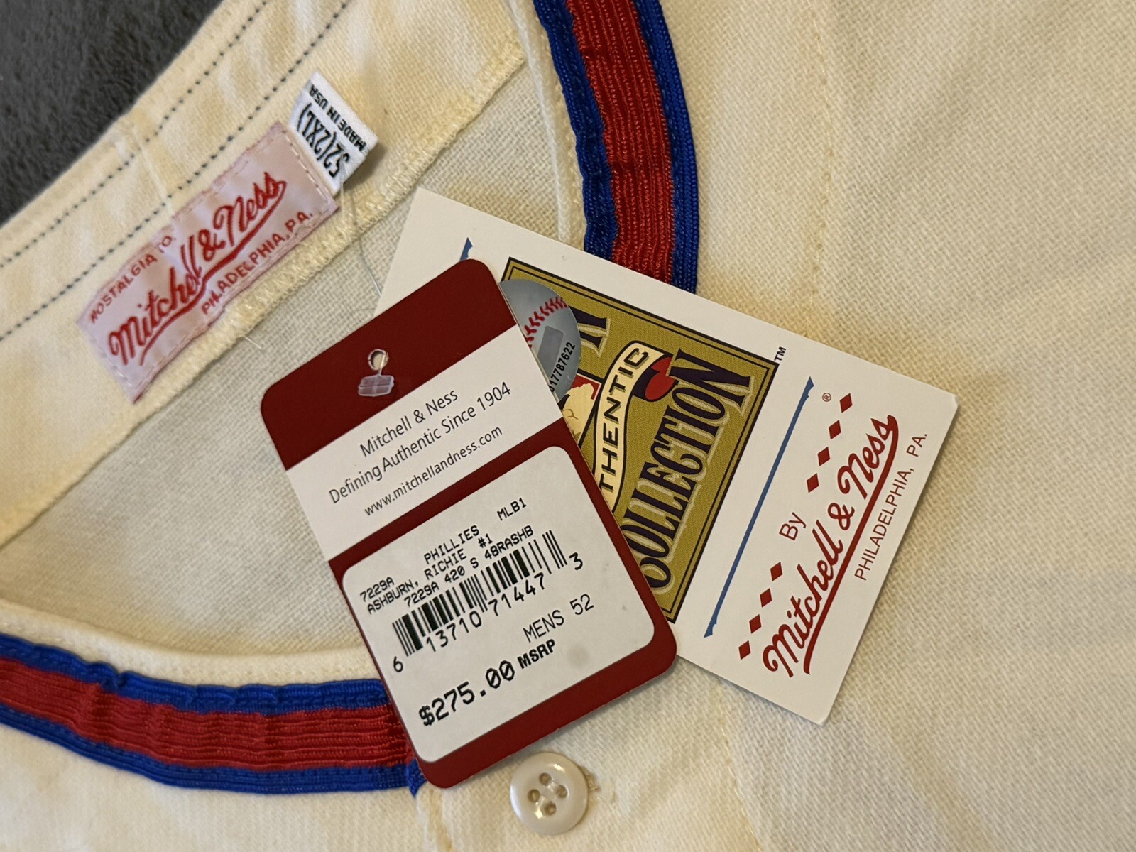 1948 Richie Ashburn Authentic Mitchell & Ness Phillies Jersey Size 52 - image 2