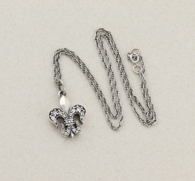 Sterling Silber Diamant Fleur de Lis Halskette 18 Zoll Kette