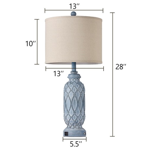 Farmhouse Lamps For Bedroom Set Of 2 28" Rustic Lamps For Living Room With Usb P - Picture 6 of 7