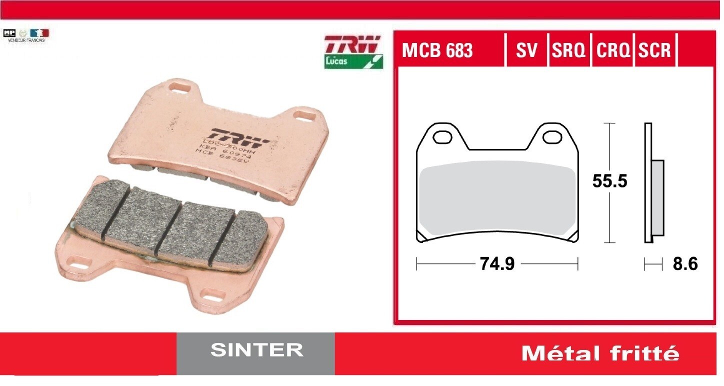 Plaquettes frein TRW MCB683SV pour éliminer les vibrations au freinage