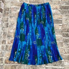Vintage Jo Hardin Pleated Maxi Skirt Elastic Waist Aqua/Purple/Green Women's 12