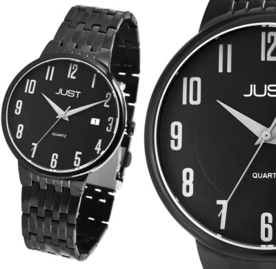 Herrenuhr Männer Quarz Armbanduhr Schwarz Edelstahl Datum 3ATM JUST JU20166