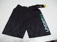 Under Armour solid black boys swim suit trunk board shorts youth sz 5 swimsuit