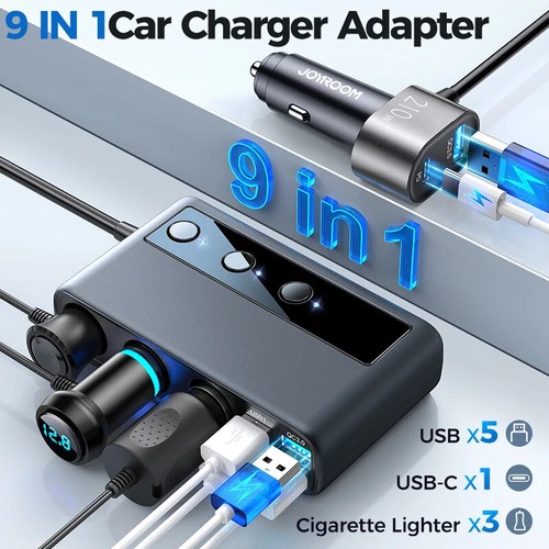 210W Multi-port Car Charger 3 Sockets 6 Ports PD QC3.0 Cigarette Lighter Adapter - Photo 2 sur 9