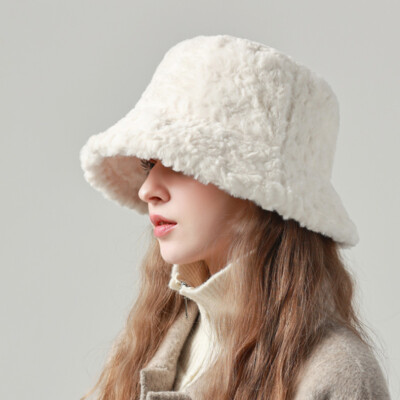 Damen Fuzzy Bucket Hat Winter Warm Faux Fur Fluffy Fischer Plüsch Casual